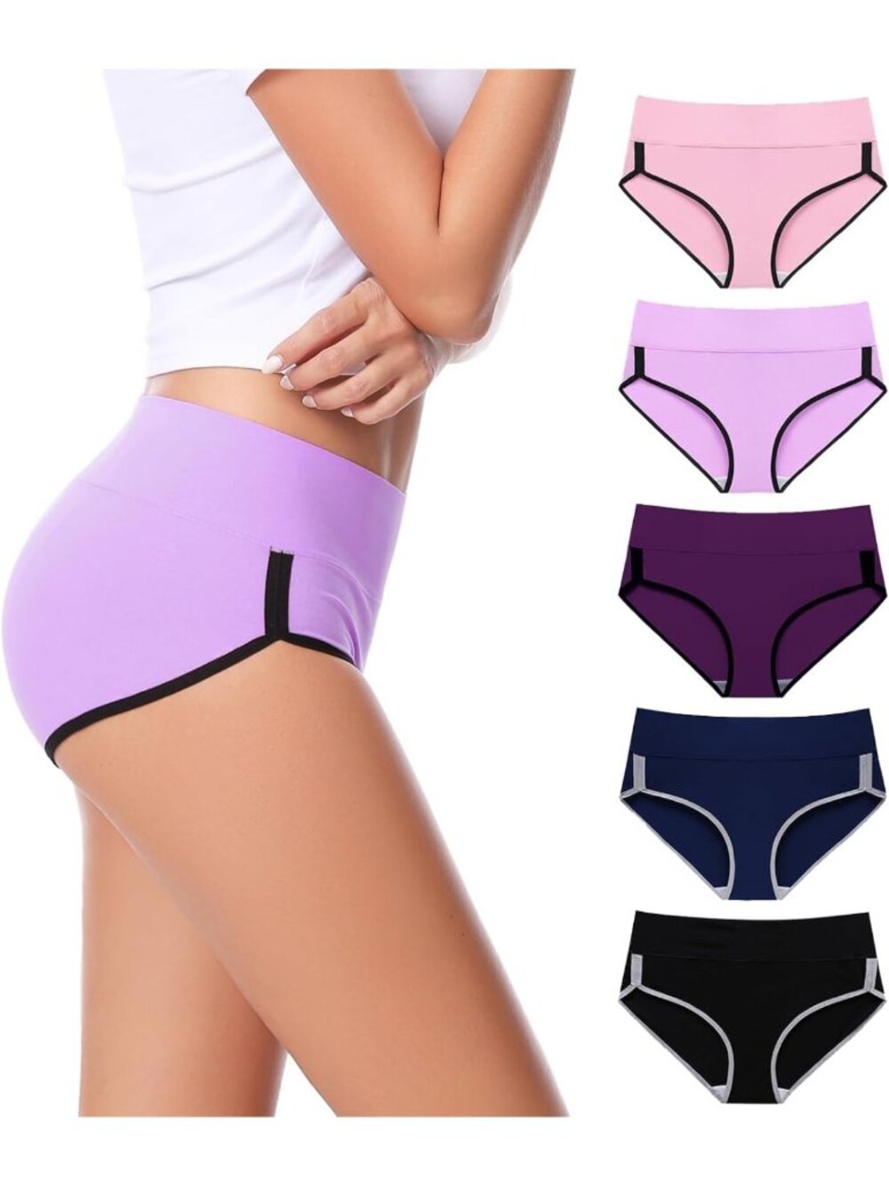 High-Waisted Cotton Underwear for Women - 5 Pack Comfortable Ladies Panties